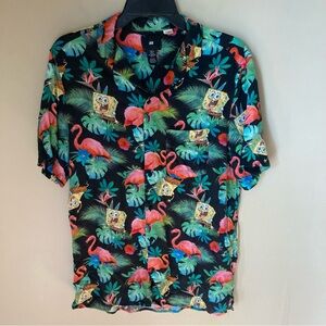 H&M Men’s SpongeBob SquarePants & Flamingos Hawaiian Shirt; Sz M